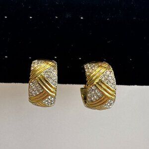 Gold Tone and Rhinestone Vintage Clip Earrings